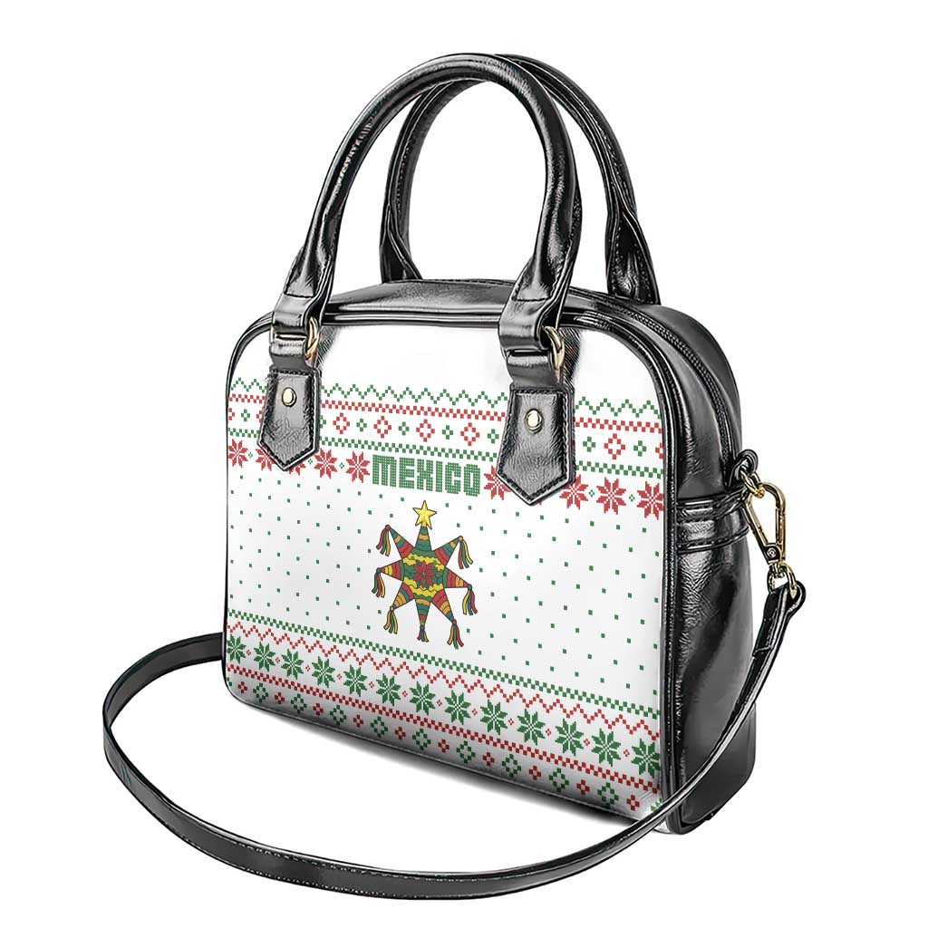 Mexico Christmas Shoulder Handbag with Piñata Star Design and Red Green Snowflake Pattern TS04