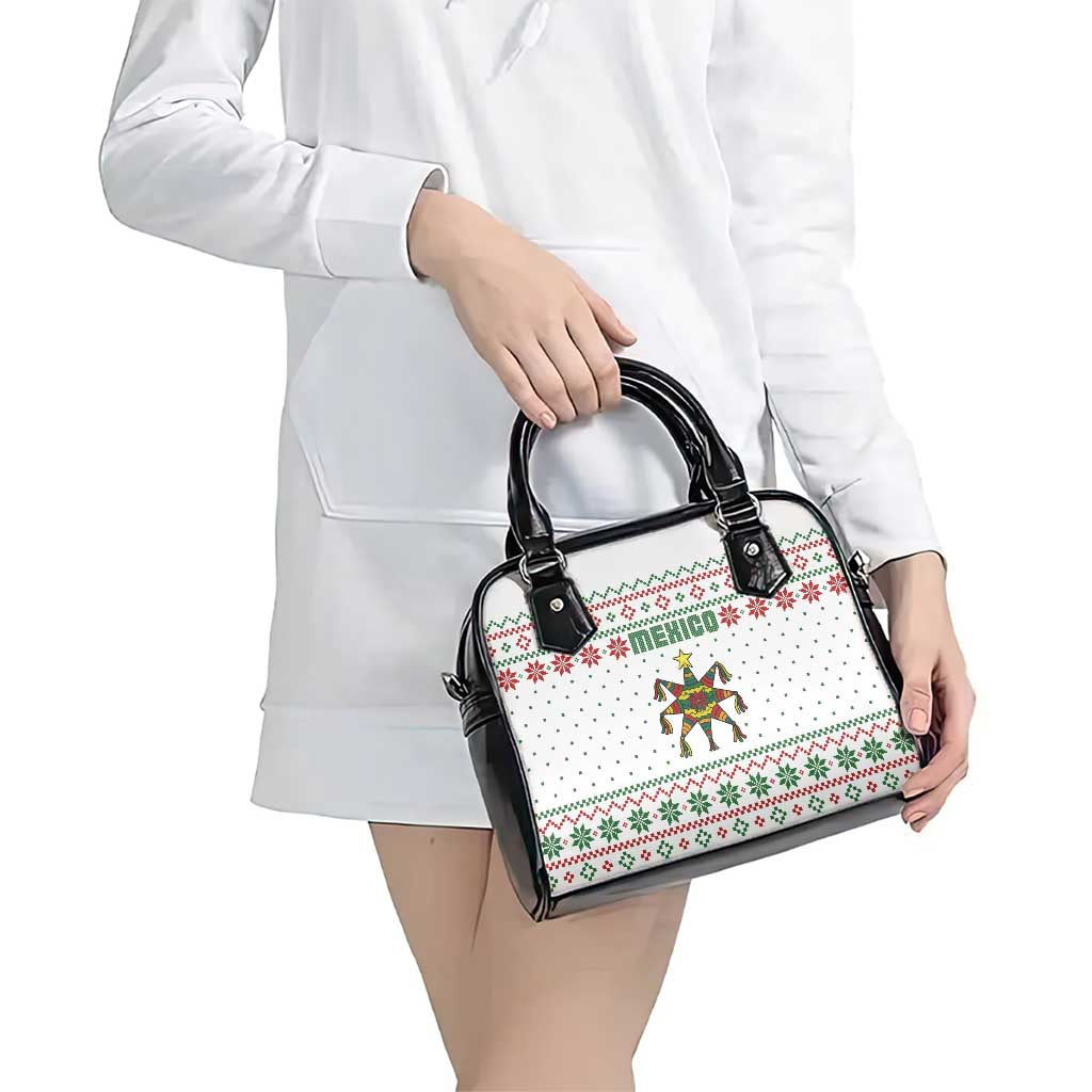 Mexico Christmas Shoulder Handbag with Piñata Star Design and Red Green Snowflake Pattern TS04