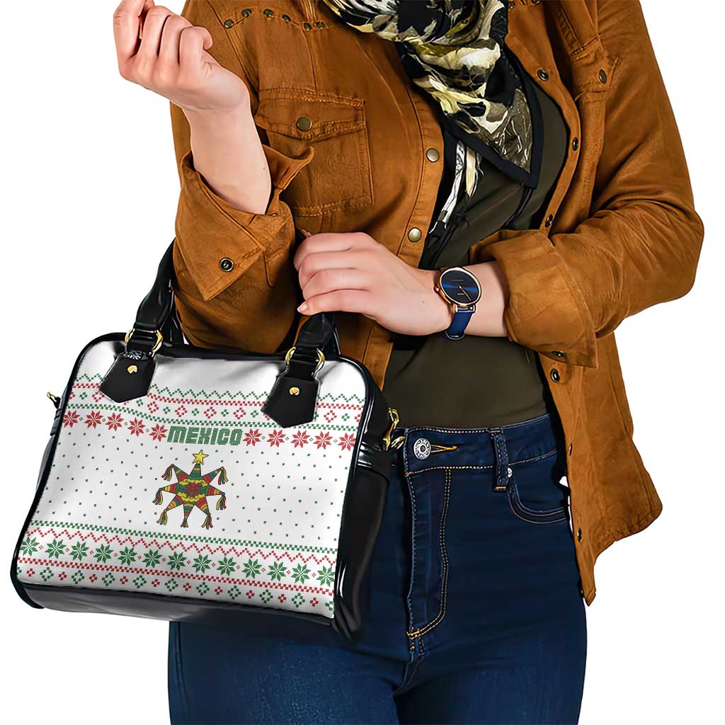 Mexico Christmas Shoulder Handbag with Piñata Star Design and Red Green Snowflake Pattern TS04