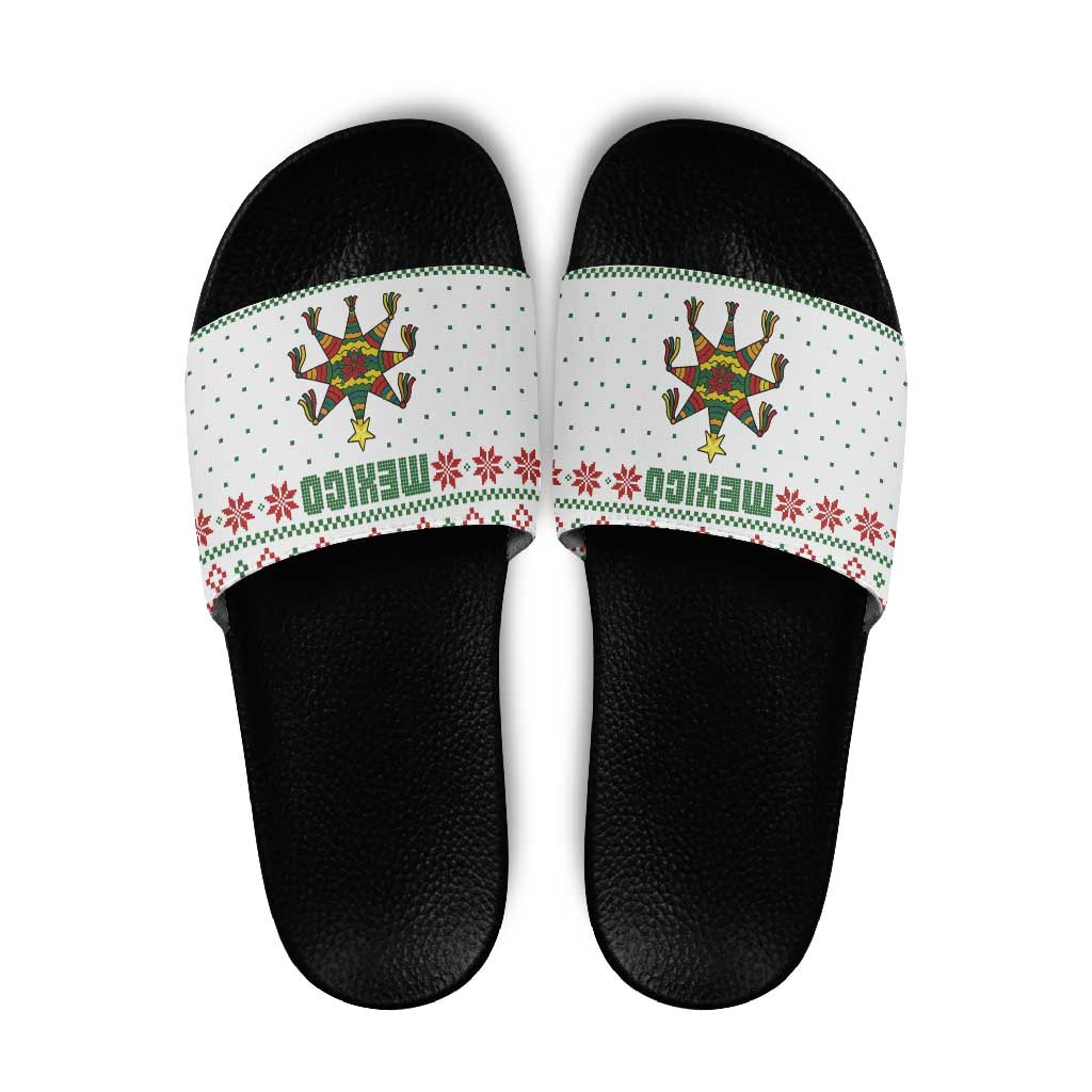 Mexico Christmas Slide Sandals with Piñata Star Design and Red Green Snowflake Pattern TS04