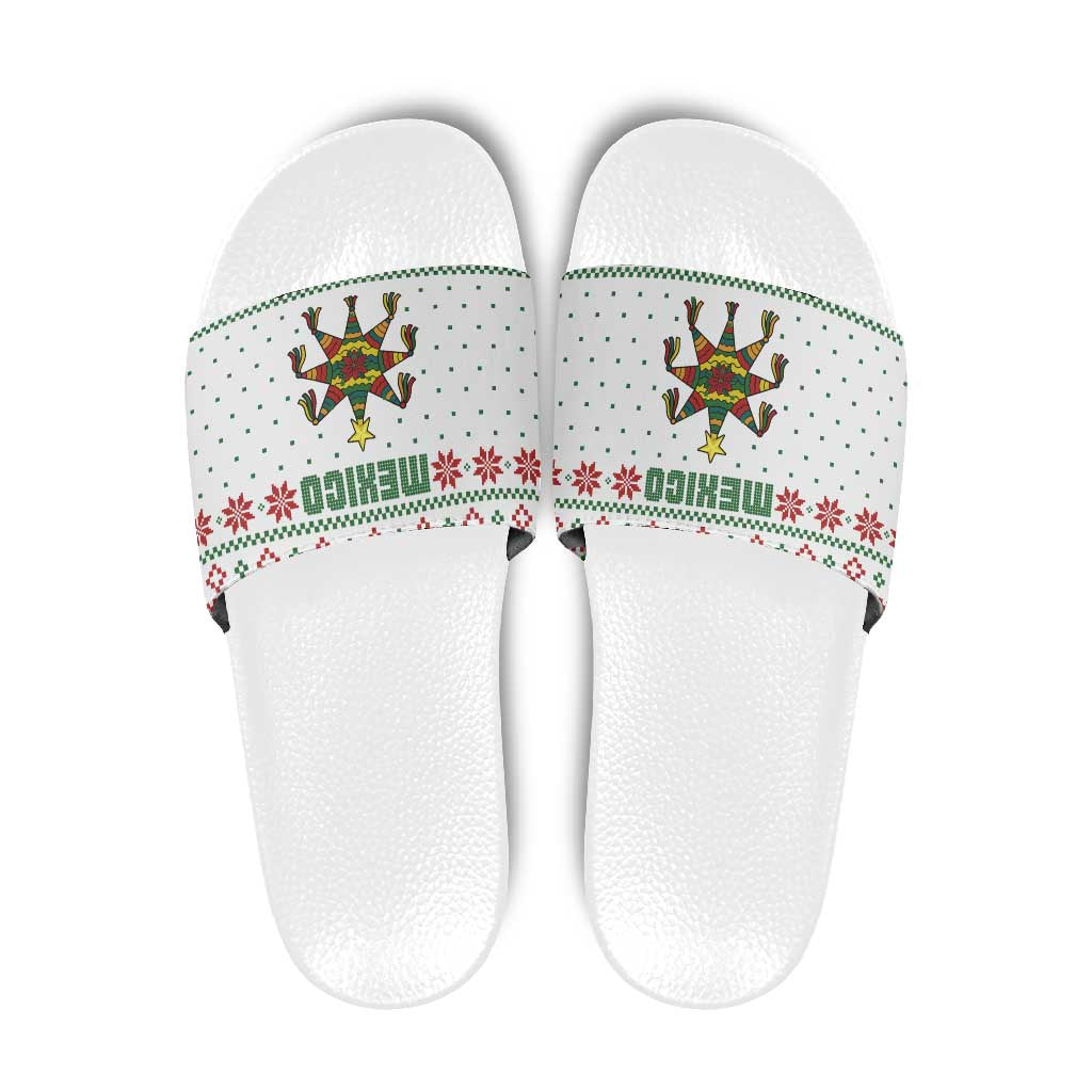Mexico Christmas Slide Sandals with Piñata Star Design and Red Green Snowflake Pattern TS04