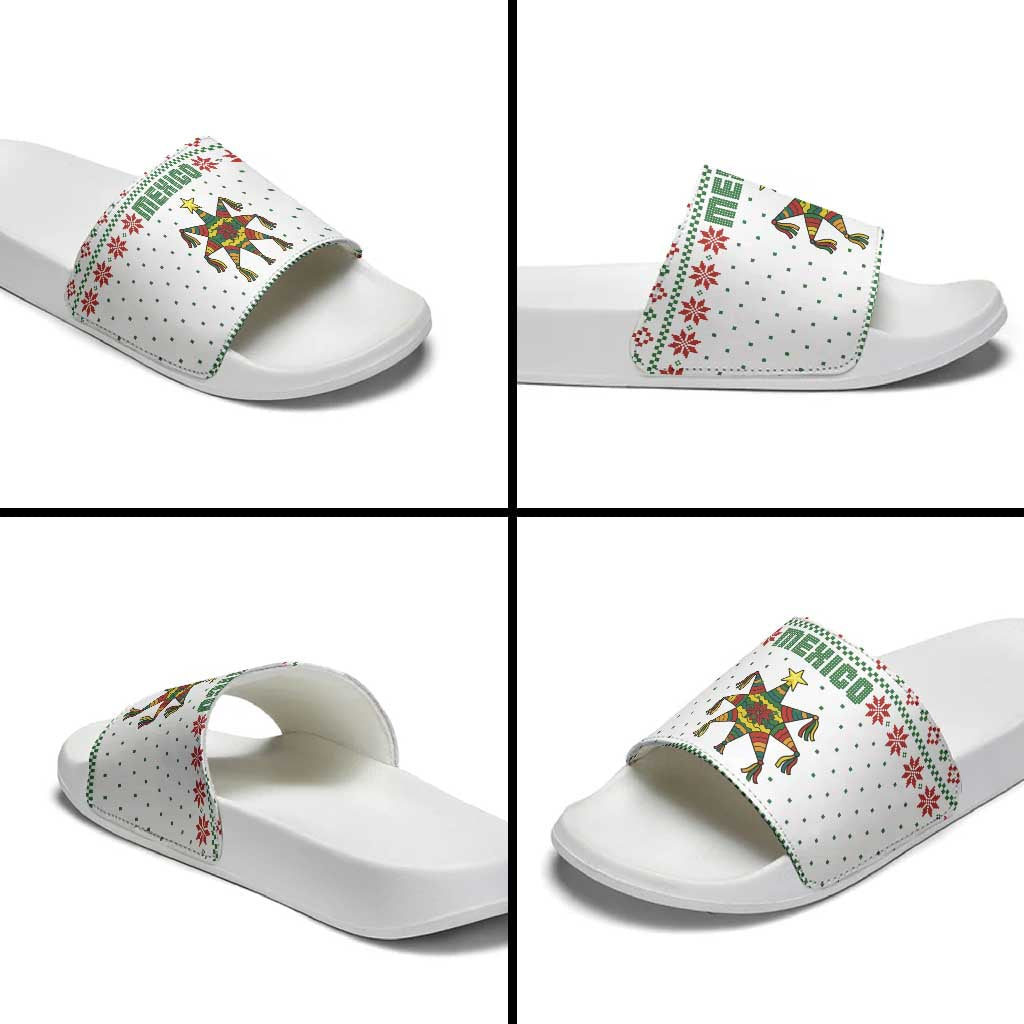 Mexico Christmas Slide Sandals with Piñata Star Design and Red Green Snowflake Pattern TS04