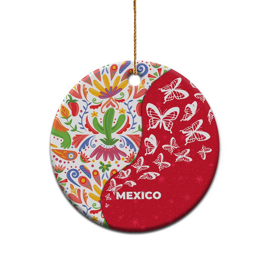 Mexico Christmas Ceramic Ornament with Butterfly Cactus and Colorful Floral Folk Art TS04