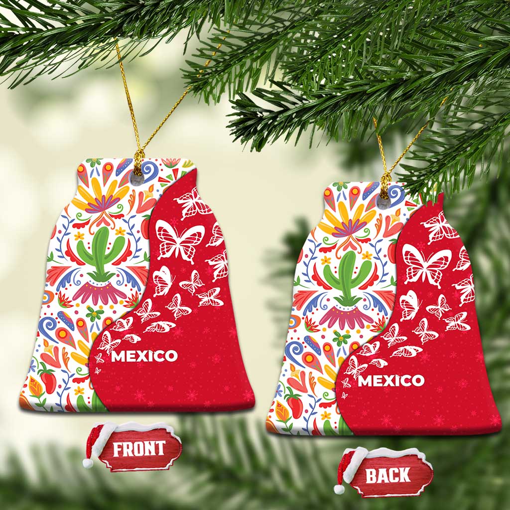 Mexico Christmas Ceramic Ornament with Butterfly Cactus and Colorful Floral Folk Art TS04
