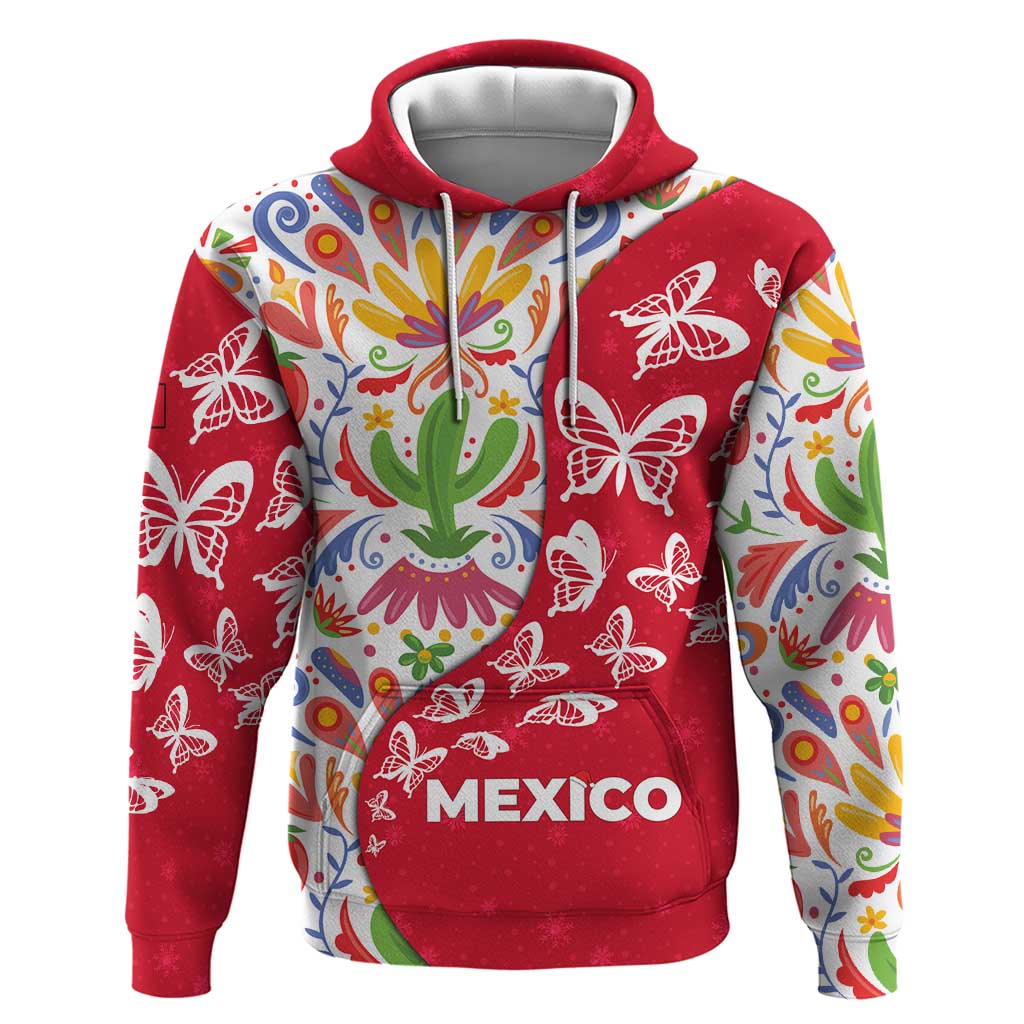 Mexico Christmas Hoodie with Butterfly Cactus and Colorful Floral Folk Art TS04