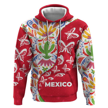 Mexico Christmas Hoodie with Butterfly Cactus and Colorful Floral Folk Art TS04