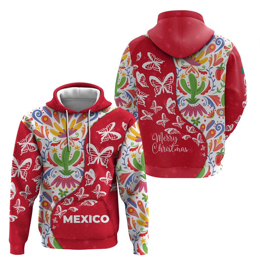 Mexico Christmas Hoodie with Butterfly Cactus and Colorful Floral Folk Art TS04