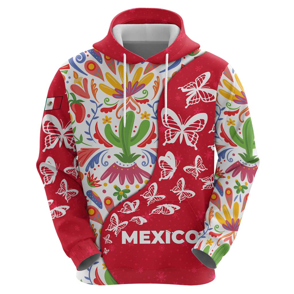 Mexico Christmas Hoodie with Butterfly Cactus and Colorful Floral Folk Art TS04