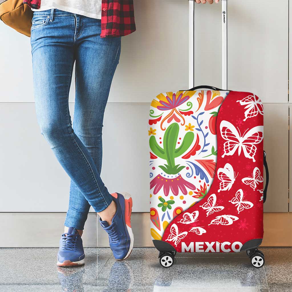 Mexico Christmas Luggage Cover with Butterfly Cactus and Colorful Floral Folk Art TS04