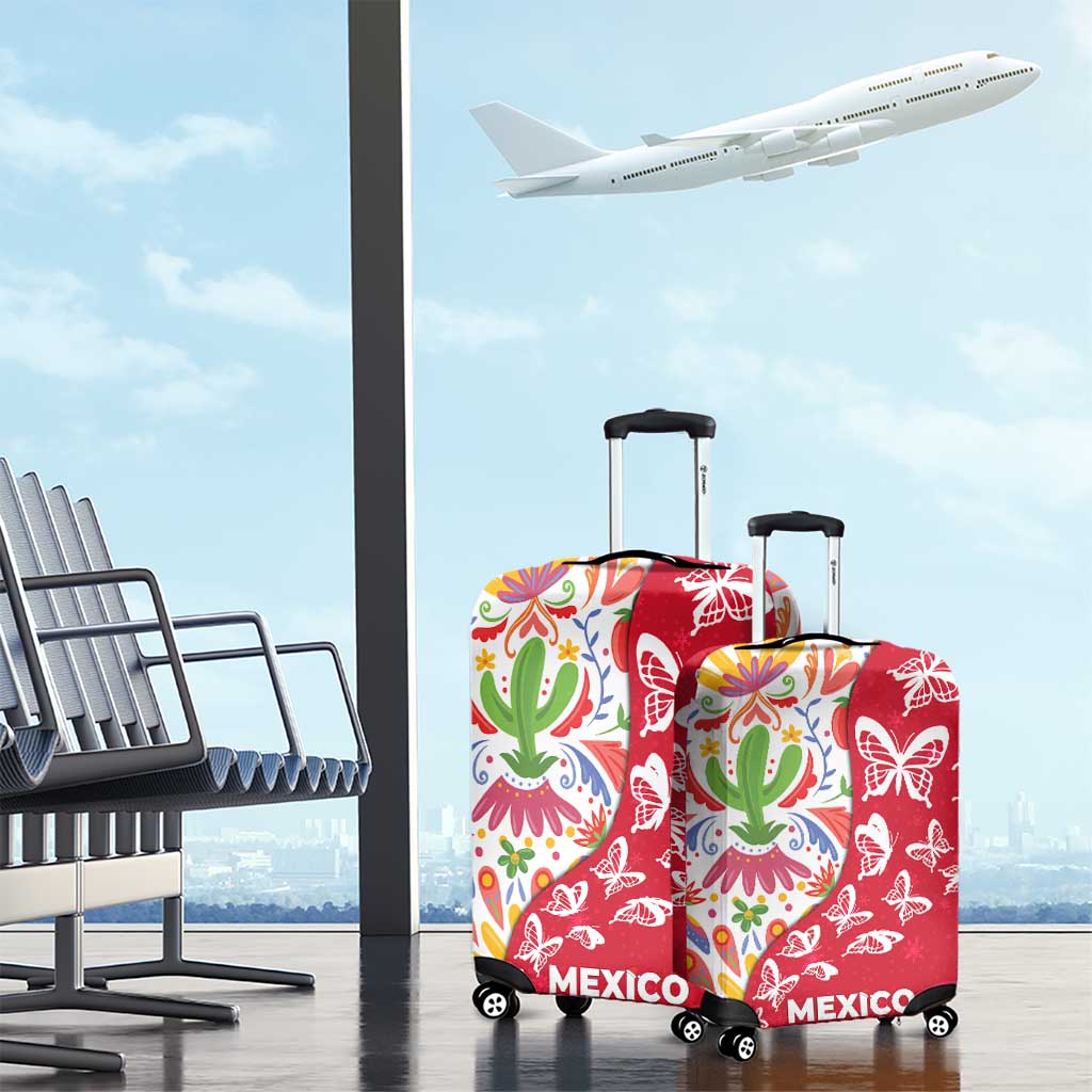 Mexico Christmas Luggage Cover with Butterfly Cactus and Colorful Floral Folk Art TS04