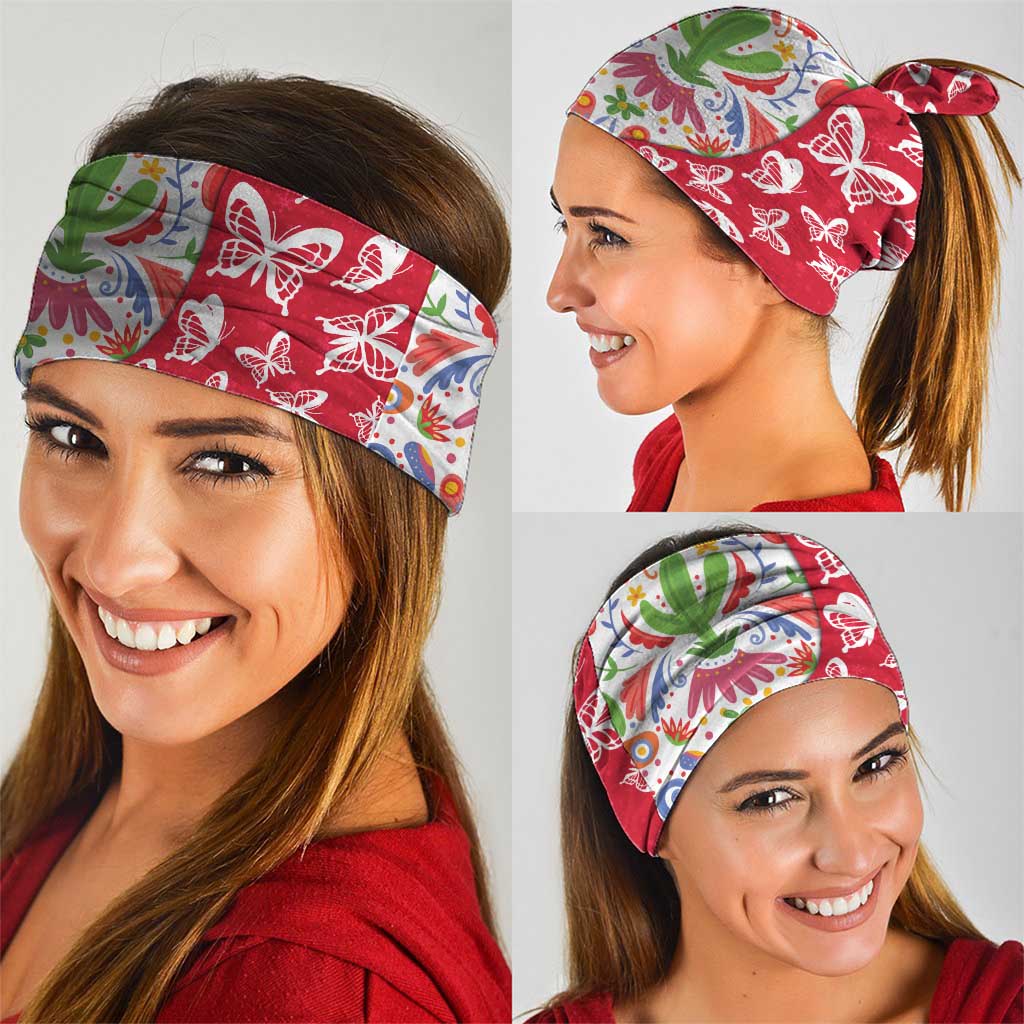Mexico Christmas Neck Gaiter with Butterfly Cactus and Colorful Floral Folk Art TS04