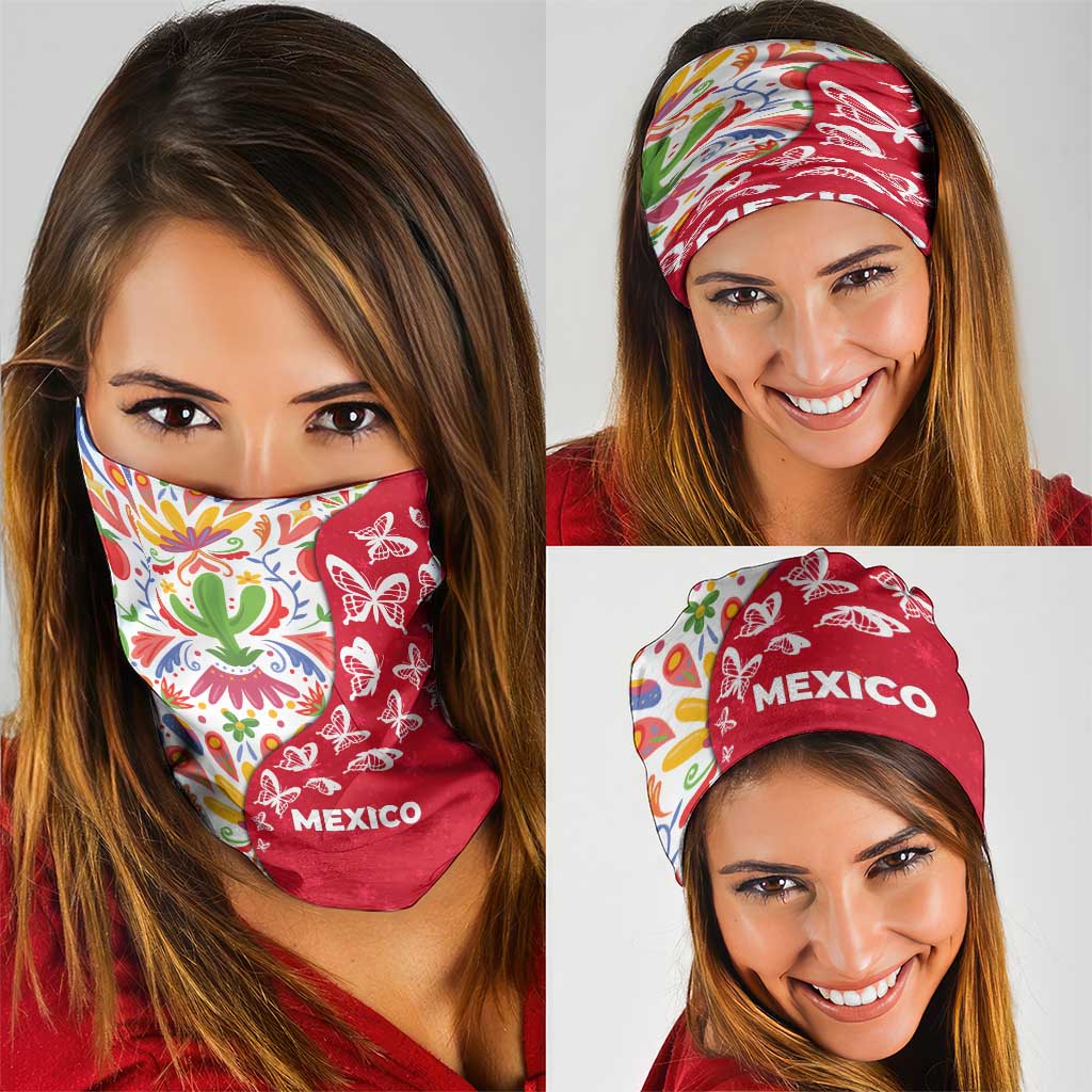 Mexico Christmas Neck Gaiter with Butterfly Cactus and Colorful Floral Folk Art TS04