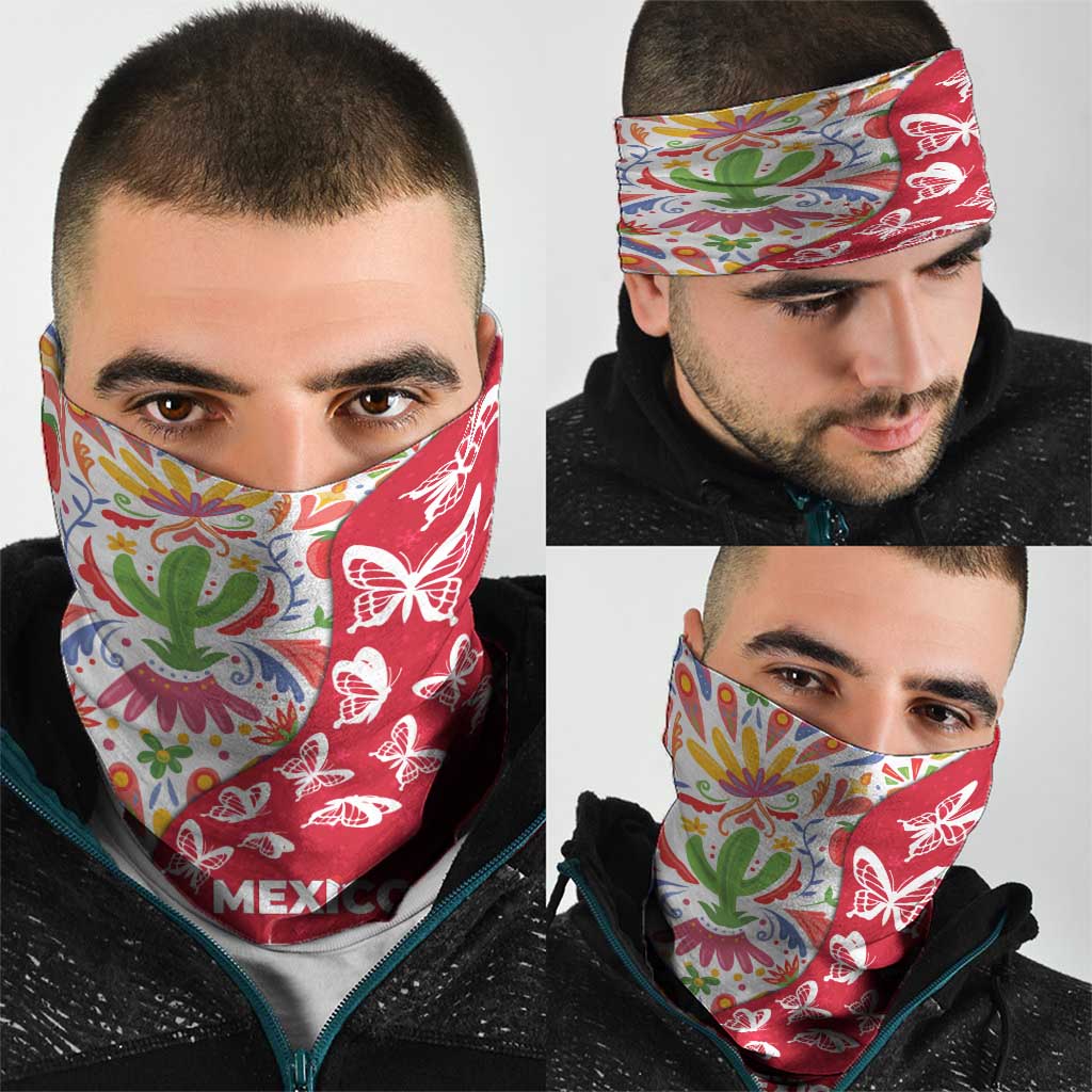 Mexico Christmas Neck Gaiter with Butterfly Cactus and Colorful Floral Folk Art TS04