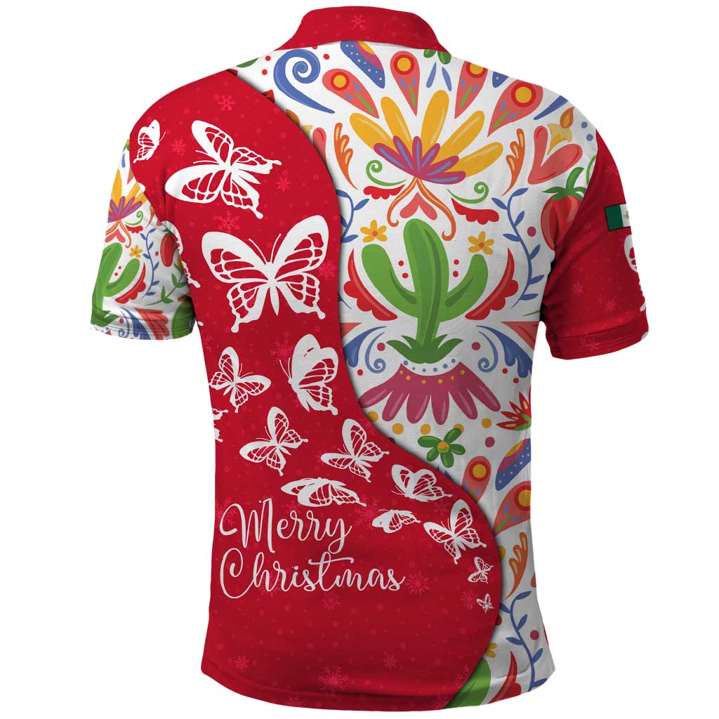 Mexico Christmas Polo Shirt with Butterfly Cactus and Colorful Floral Folk Art TS04