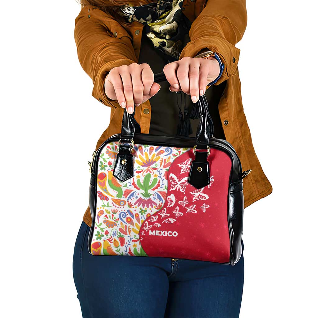 Mexico Christmas Shoulder Handbag with Butterfly Cactus and Colorful Floral Folk Art TS04
