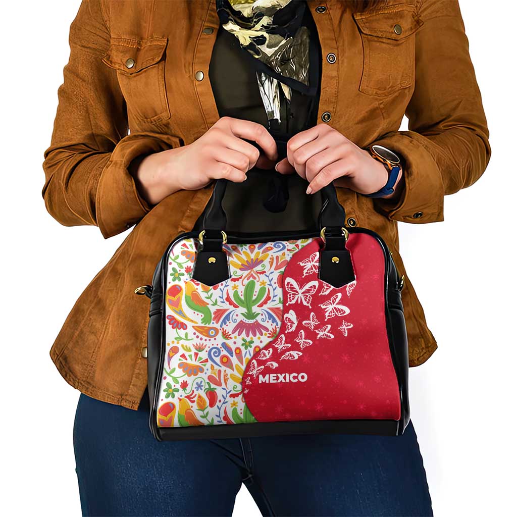 Mexico Christmas Shoulder Handbag with Butterfly Cactus and Colorful Floral Folk Art TS04