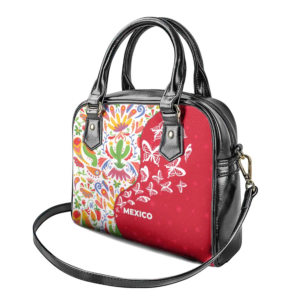 Mexico Christmas Shoulder Handbag with Butterfly Cactus and Colorful Floral Folk Art TS04