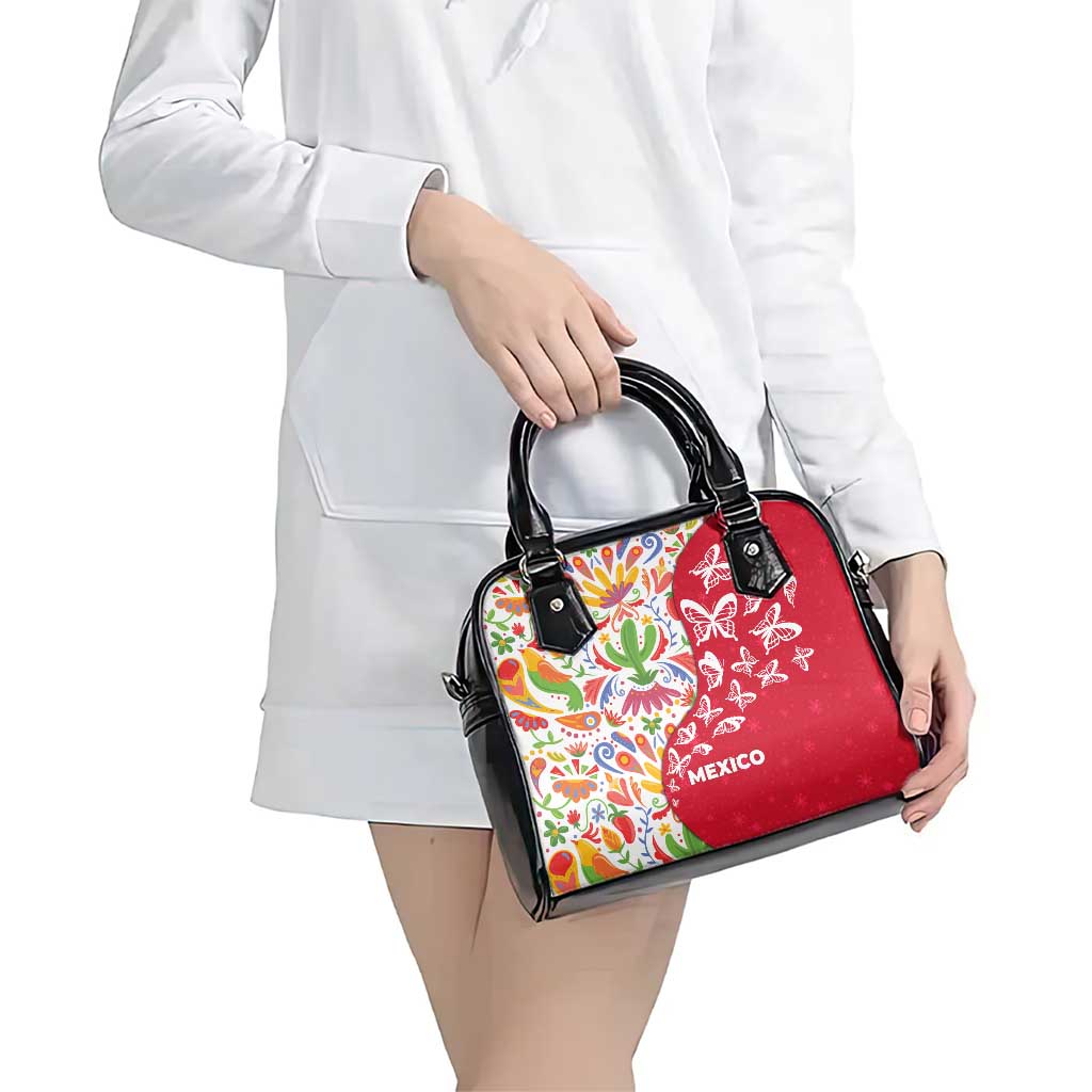 Mexico Christmas Shoulder Handbag with Butterfly Cactus and Colorful Floral Folk Art TS04