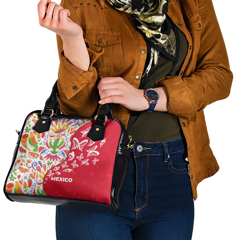 Mexico Christmas Shoulder Handbag with Butterfly Cactus and Colorful Floral Folk Art TS04