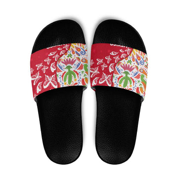 Mexico Christmas Slide Sandals with Butterfly Cactus and Colorful Floral Folk Art TS04