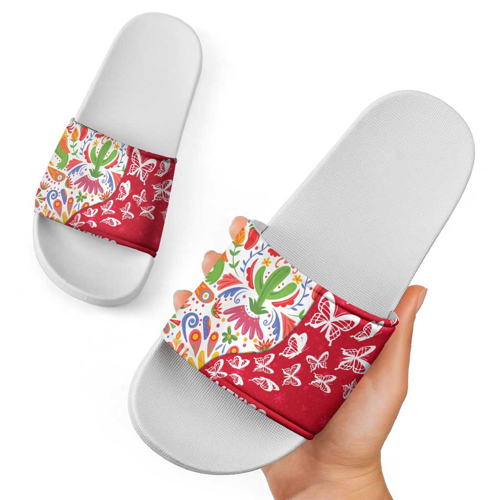 Mexico Christmas Slide Sandals with Butterfly Cactus and Colorful Floral Folk Art TS04