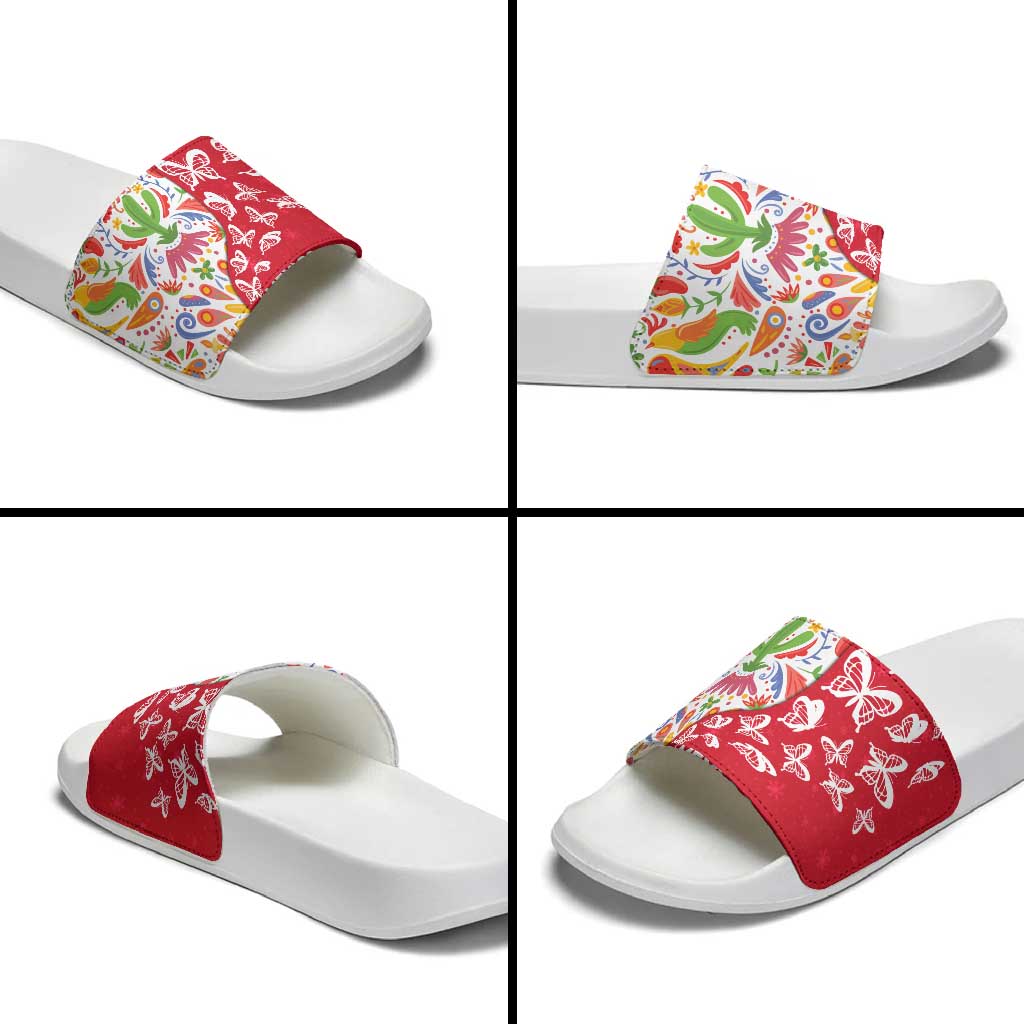 Mexico Christmas Slide Sandals with Butterfly Cactus and Colorful Floral Folk Art TS04