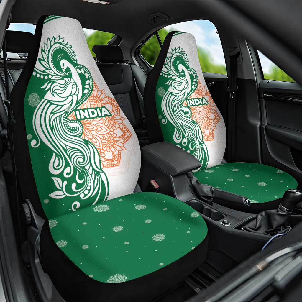 India Christmas Car Seat Cover with Peacock Mandala Pattern and Tricolor Design TS04