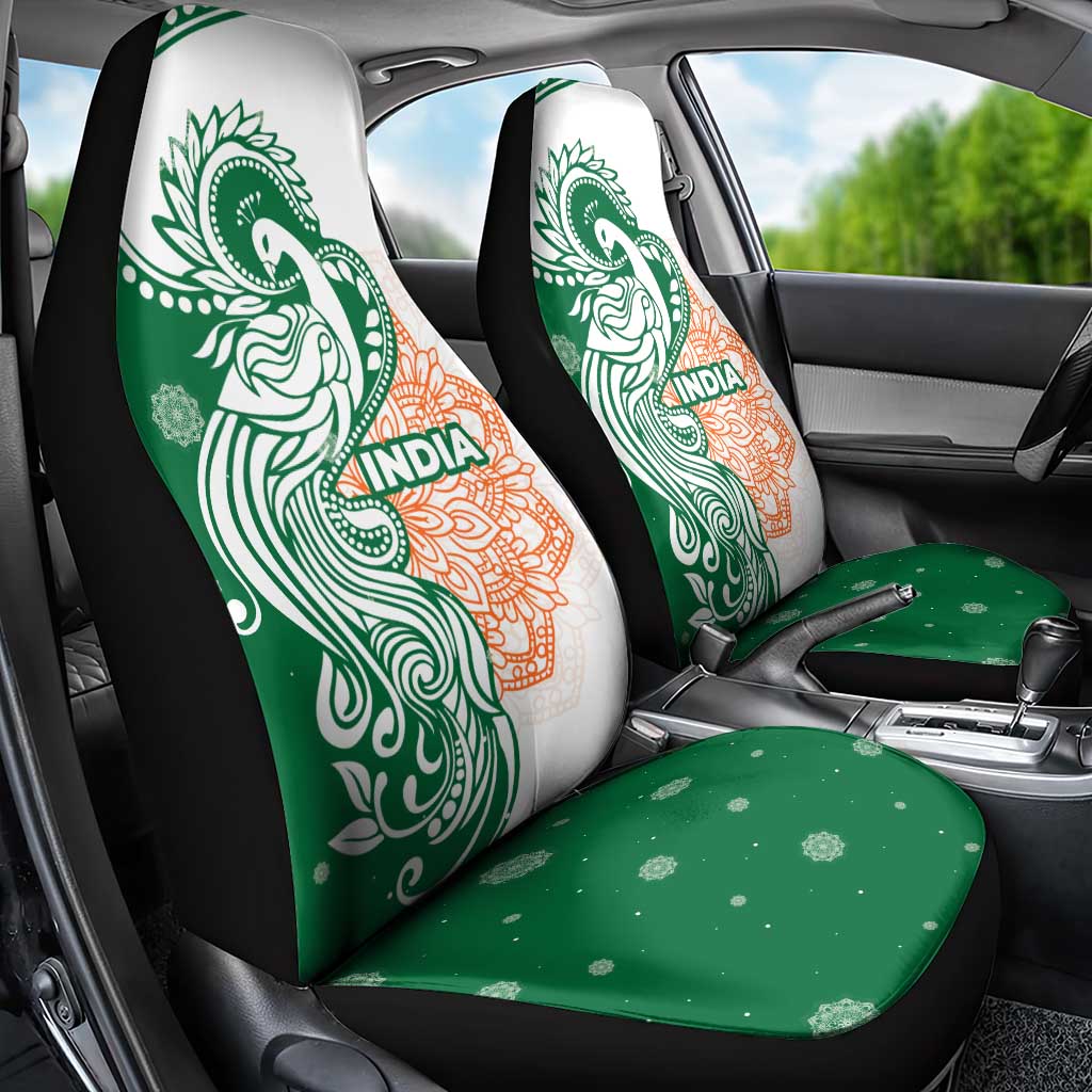 India Christmas Car Seat Cover with Peacock Mandala Pattern and Tricolor Design TS04
