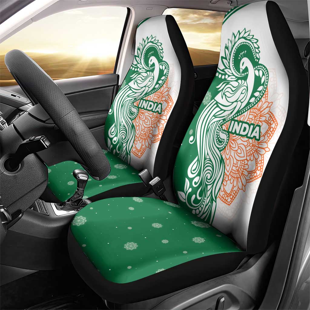 India Christmas Car Seat Cover with Peacock Mandala Pattern and Tricolor Design TS04