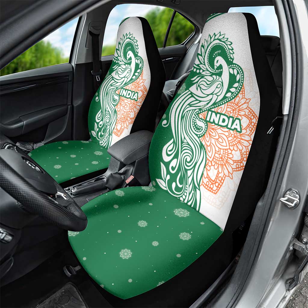 India Christmas Car Seat Cover with Peacock Mandala Pattern and Tricolor Design TS04