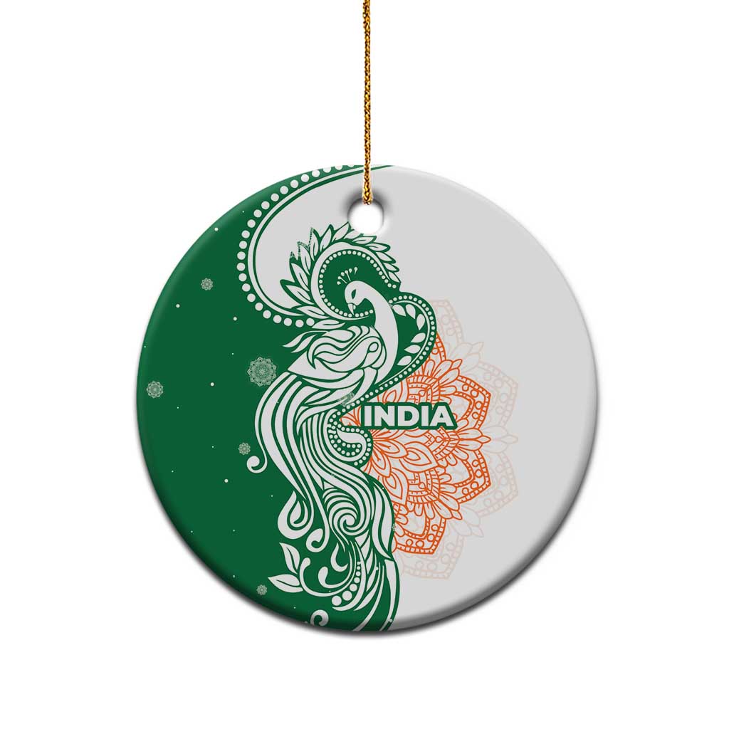 India Christmas Ceramic Ornament with Peacock Mandala Pattern and Tricolor Design TS04