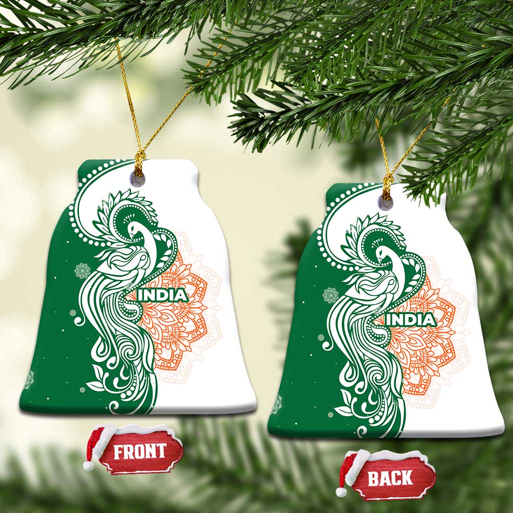 India Christmas Ceramic Ornament with Peacock Mandala Pattern and Tricolor Design TS04