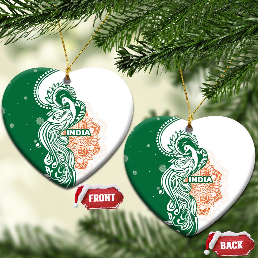 India Christmas Ceramic Ornament with Peacock Mandala Pattern and Tricolor Design TS04