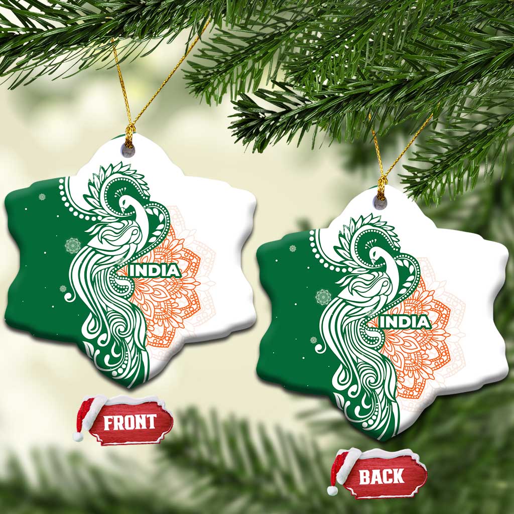 India Christmas Ceramic Ornament with Peacock Mandala Pattern and Tricolor Design TS04