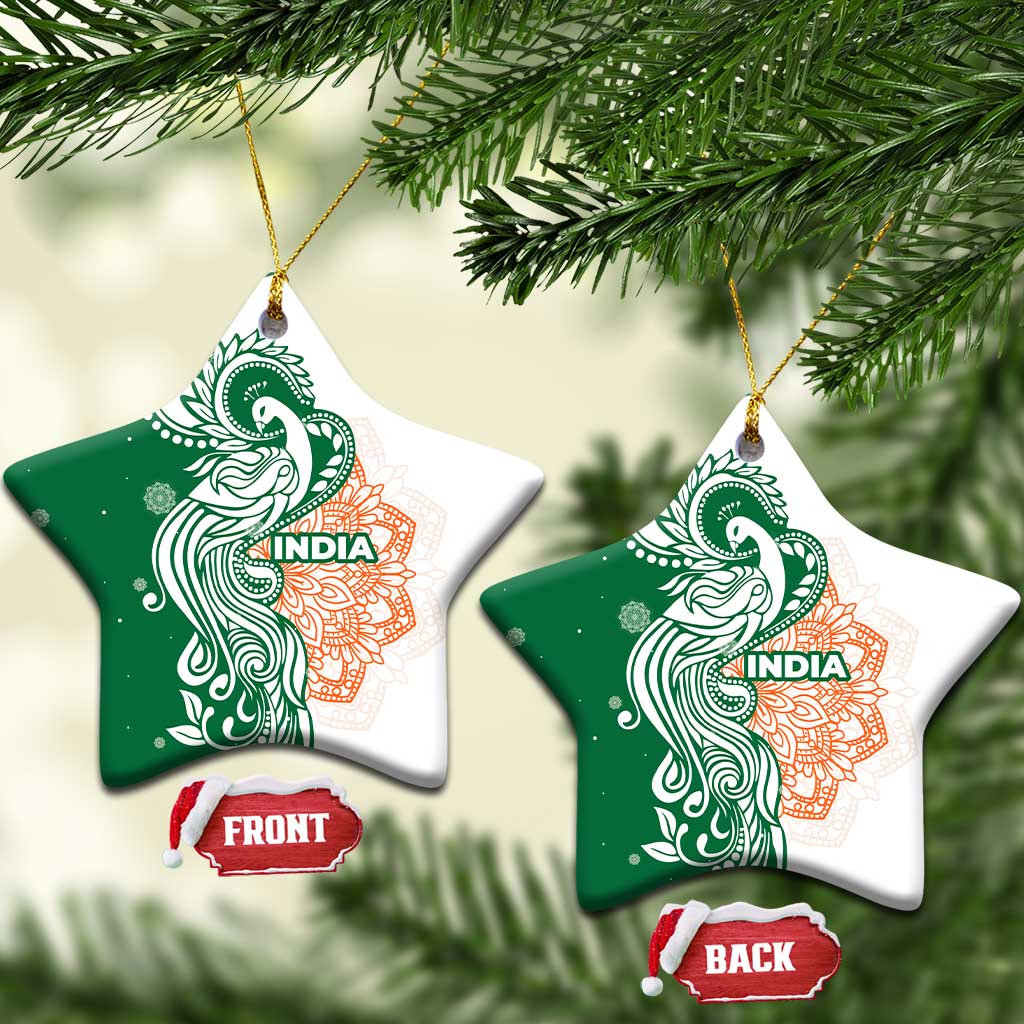 India Christmas Ceramic Ornament with Peacock Mandala Pattern and Tricolor Design TS04