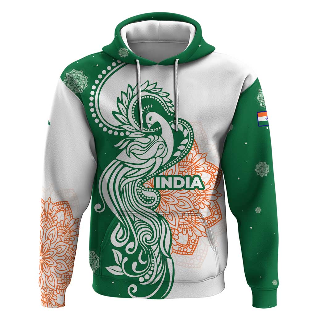 India Christmas Hoodie with Peacock Mandala Pattern and Tricolor Design TS04