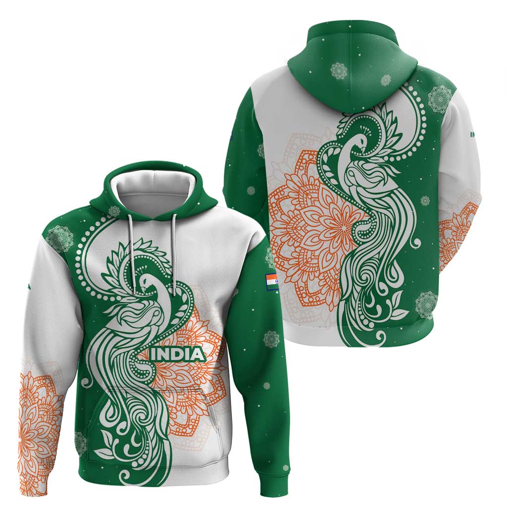 India Christmas Hoodie with Peacock Mandala Pattern and Tricolor Design TS04