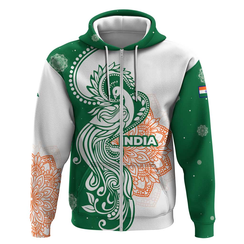 India Christmas Hoodie with Peacock Mandala Pattern and Tricolor Design TS04