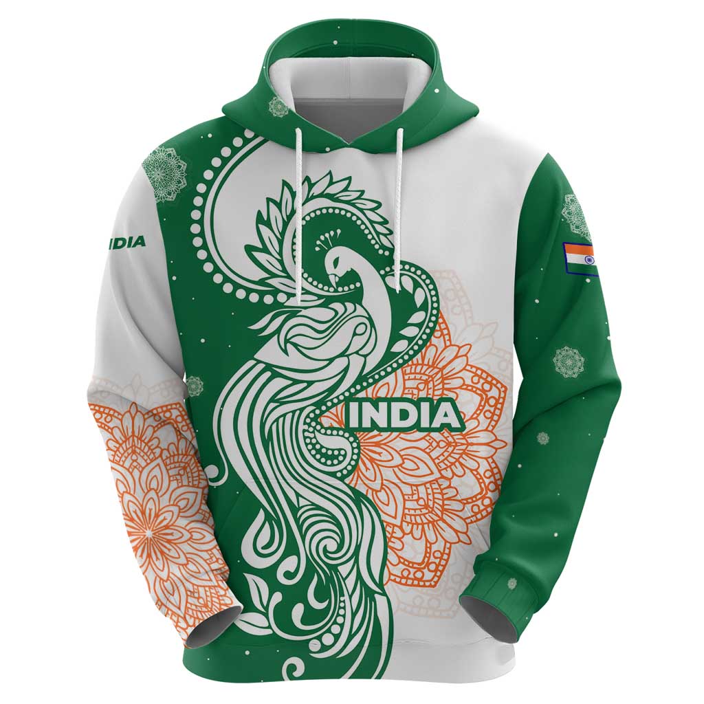 India Christmas Hoodie with Peacock Mandala Pattern and Tricolor Design TS04