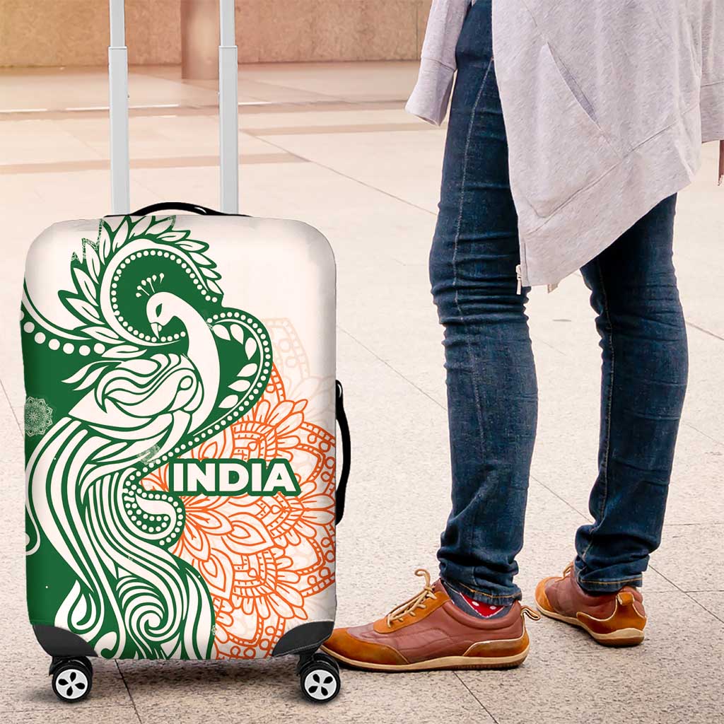 India Christmas Luggage Cover with Peacock Mandala Pattern and Tricolor Design TS04