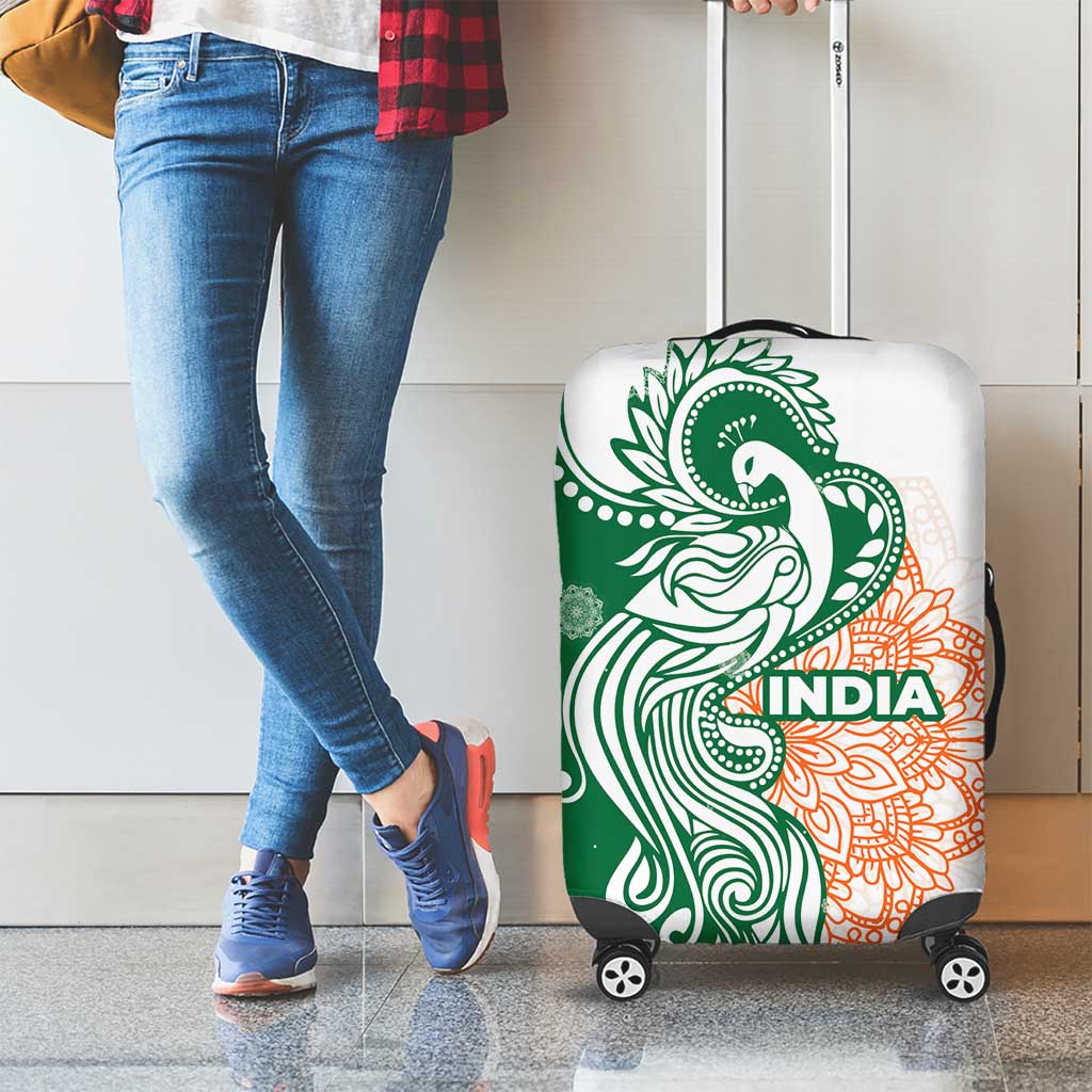 India Christmas Luggage Cover with Peacock Mandala Pattern and Tricolor Design TS04