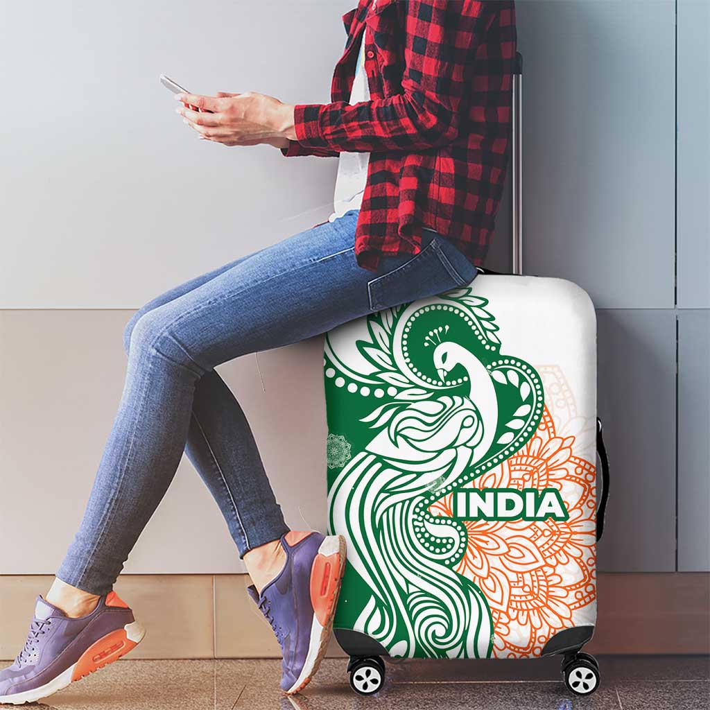 India Christmas Luggage Cover with Peacock Mandala Pattern and Tricolor Design TS04