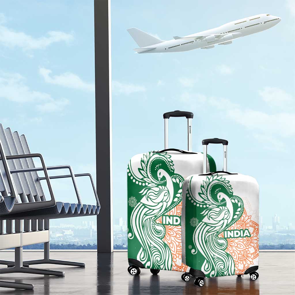 India Christmas Luggage Cover with Peacock Mandala Pattern and Tricolor Design TS04