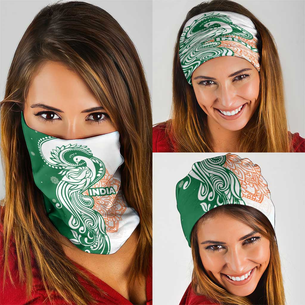 India Christmas Neck Gaiter with Peacock Mandala Pattern and Tricolor Design TS04
