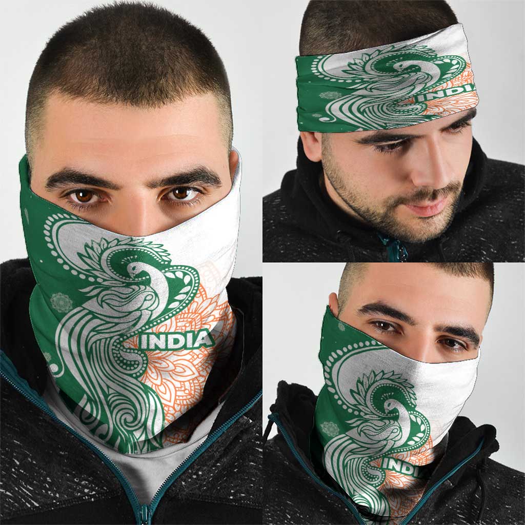 India Christmas Neck Gaiter with Peacock Mandala Pattern and Tricolor Design TS04