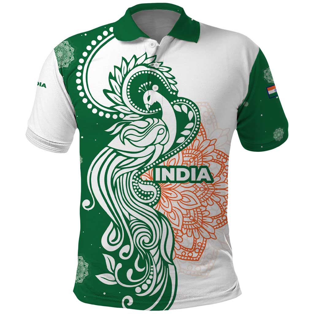 India Christmas Polo Shirt with Peacock Mandala Pattern and Tricolor Design TS04