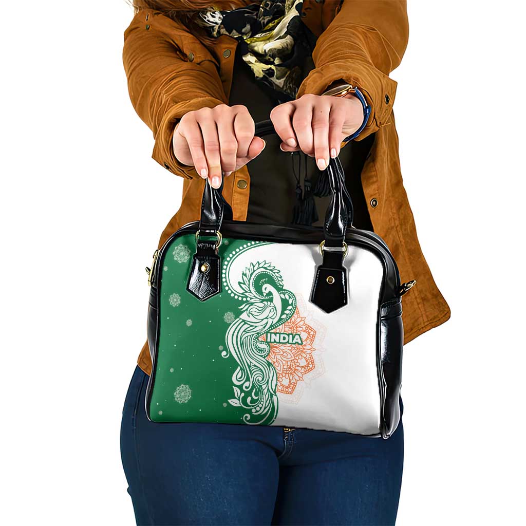 India Christmas Shoulder Handbag with Peacock Mandala Pattern and Tricolor Design TS04