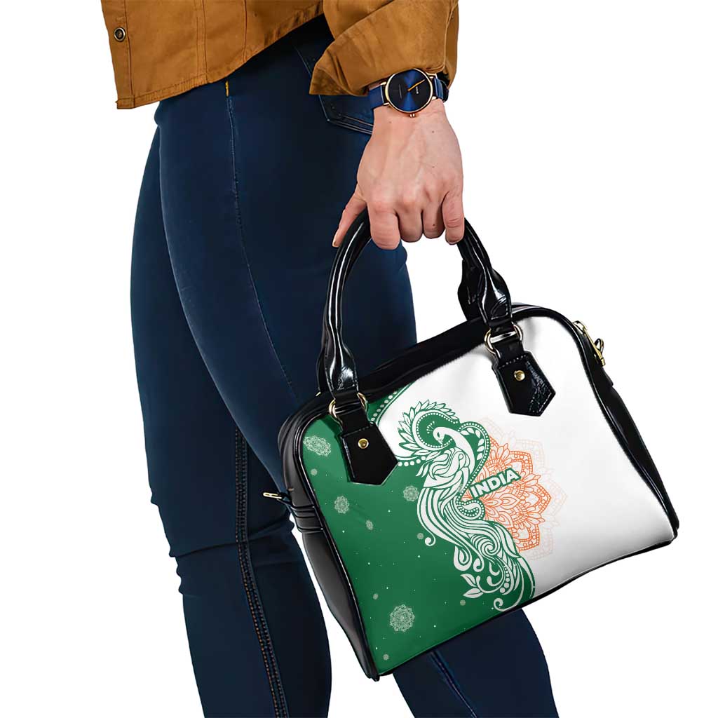 India Christmas Shoulder Handbag with Peacock Mandala Pattern and Tricolor Design TS04