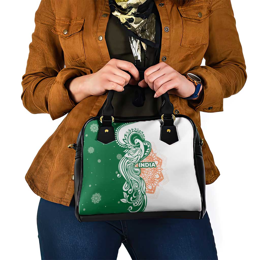 India Christmas Shoulder Handbag with Peacock Mandala Pattern and Tricolor Design TS04