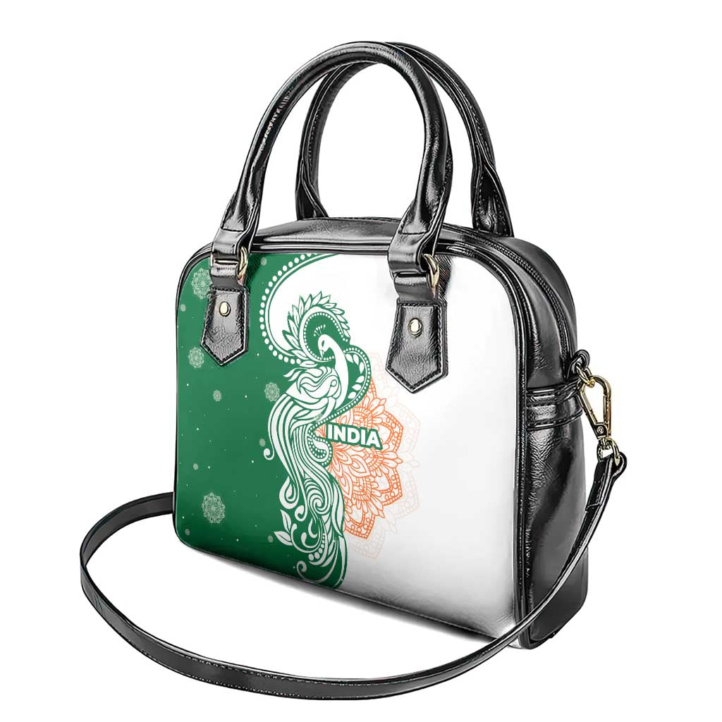 India Christmas Shoulder Handbag with Peacock Mandala Pattern and Tricolor Design TS04